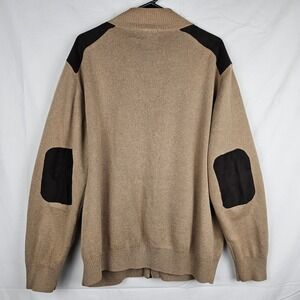 Roundtree & Yorke Mens XL Full Zip Sweater Beige‎ Suede Accents Casual Cardigan